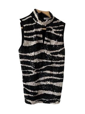Etincelle Couture Sleeveless Black & White Sequin Zebra Top sz 2